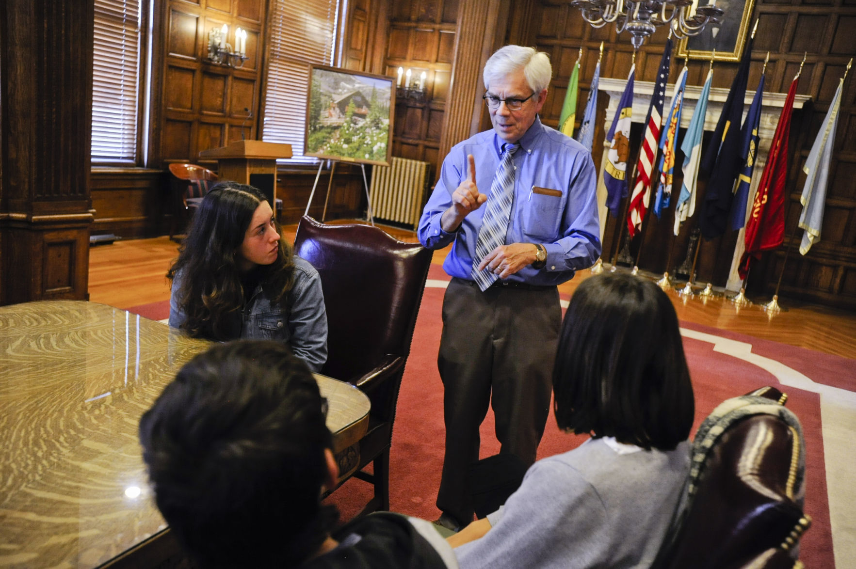 The French students chat with LT. Gov. Mike Cooney